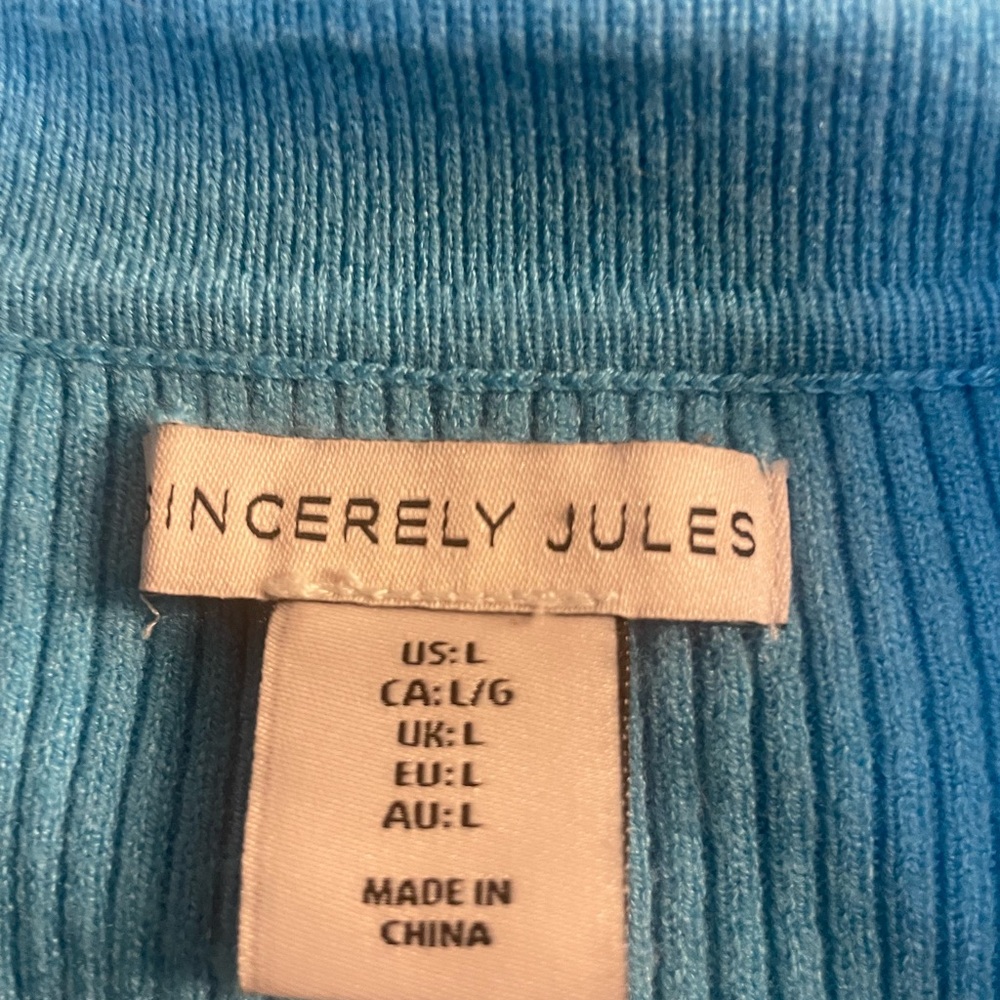 Sincerely Jules Front Cutout Blue Ribbed Light Sweater Size Large L - Picture 3 of 4